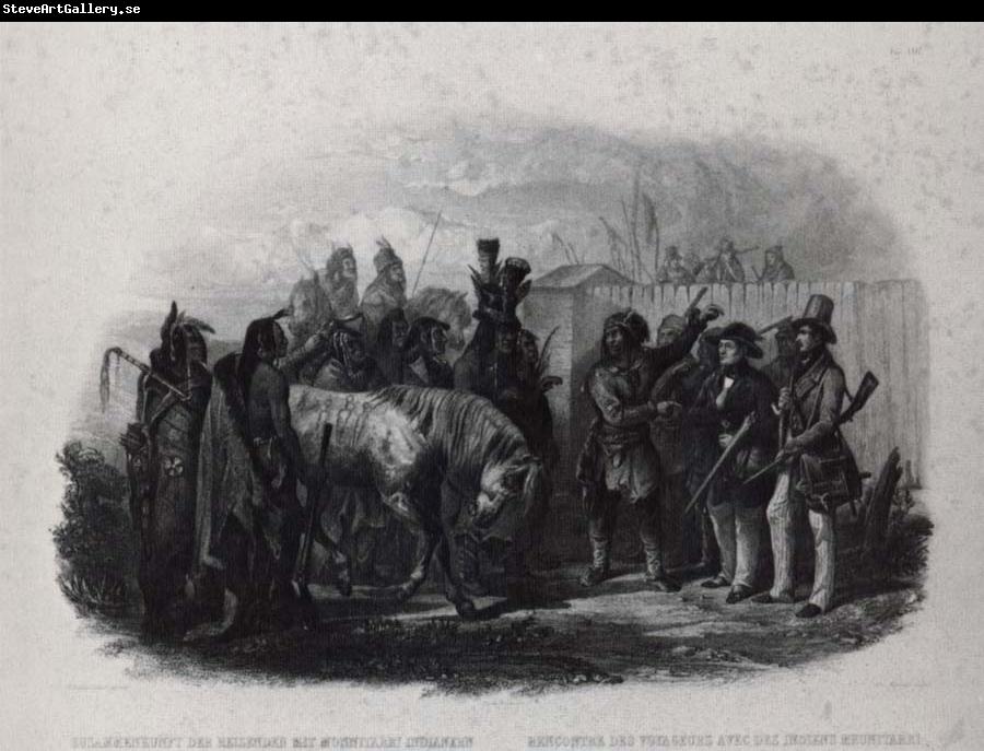 Karl Bodmer The Travelers meeting with Minnetarree indians near fort clark